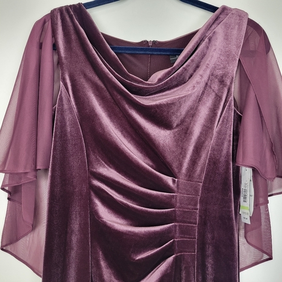 NWT R&M Richards Petite Chiffon-Cape Cowlneck Velvet Gown in Wine Size 4P - Picture 7 of 15